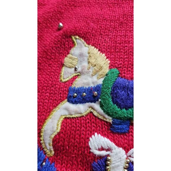 Vintage Christmas Cardigan Ugly Holiday Sweater Embroidered Snowman Teddy Bear L - Picture 7 of 7